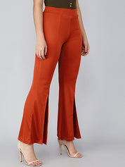 Kotty Women Orange Flared High Rise Bootcut Trousers