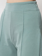 Kotty Women Green Relaxed Straight Fit High-Rise Easy Wash Trousers