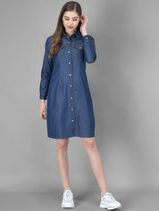 Kotty Women Blue Solid Denim Shirt Dress
