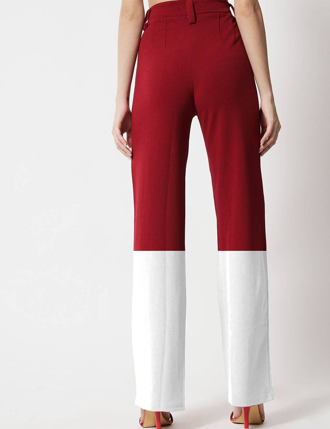 Kotty Women Colourblocked Regular Fit High-Rise Easy Wash Trousers