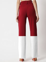 Kotty Women Colourblocked Regular Fit High-Rise Easy Wash Trousers