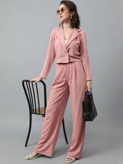 KOTTY BIZwear Pink Notched Lapel Collar Blazer & Mid Rise Trouser