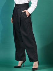 Stylecast X KOTTY BIZwear Black Women Relaxed Straight Leg High-Rise Easy Wash Trousers