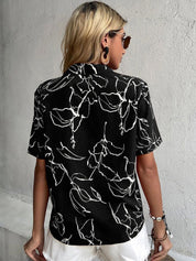 Kotty Women Black & White Floral Printed Crepe Shirt Style Top