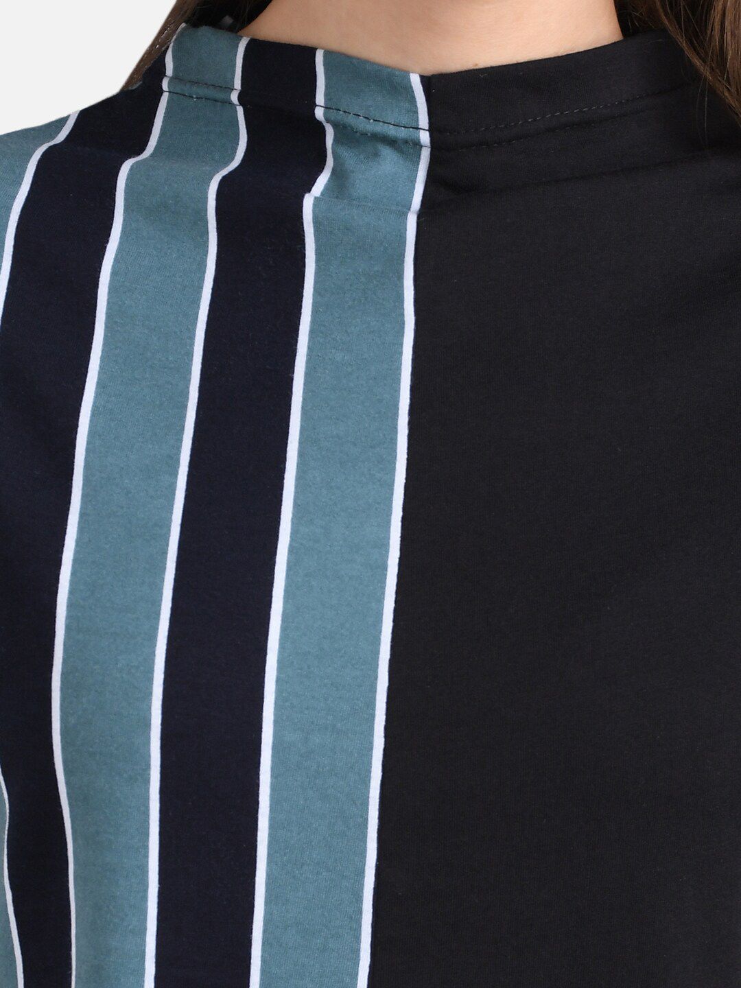 Kotty Women Black & Blue Striped Pure Cotton Top