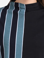 Kotty Women Black & Blue Striped Pure Cotton Top