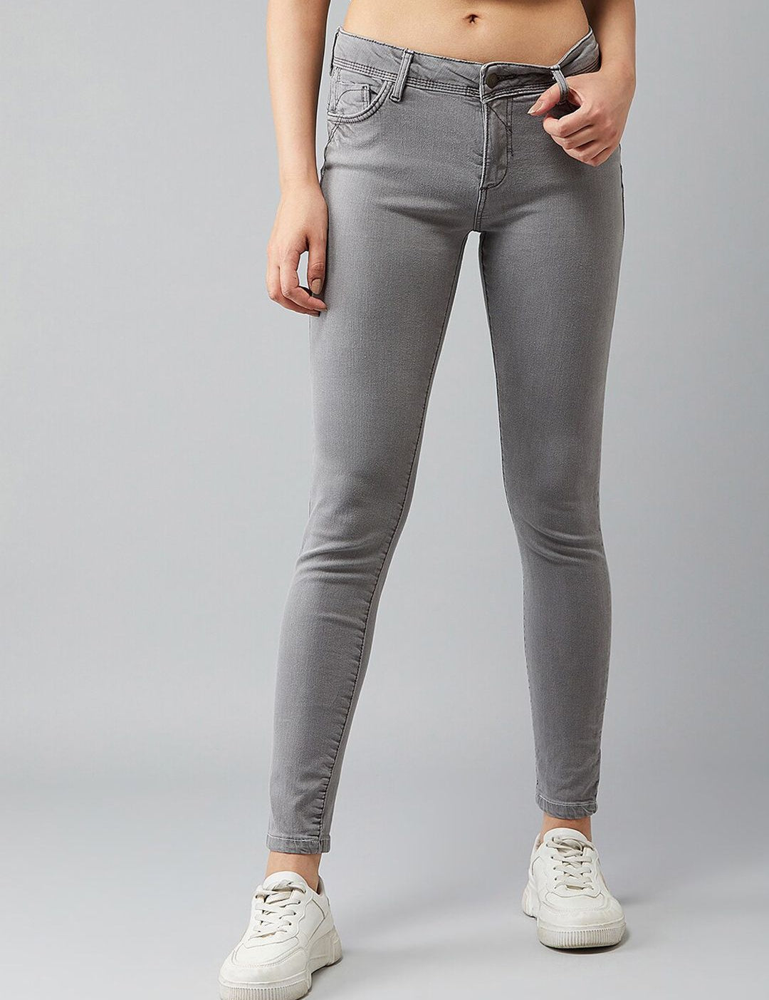 Kotty Women Grey Skinny Fit High-Rise Clean Look Jeans