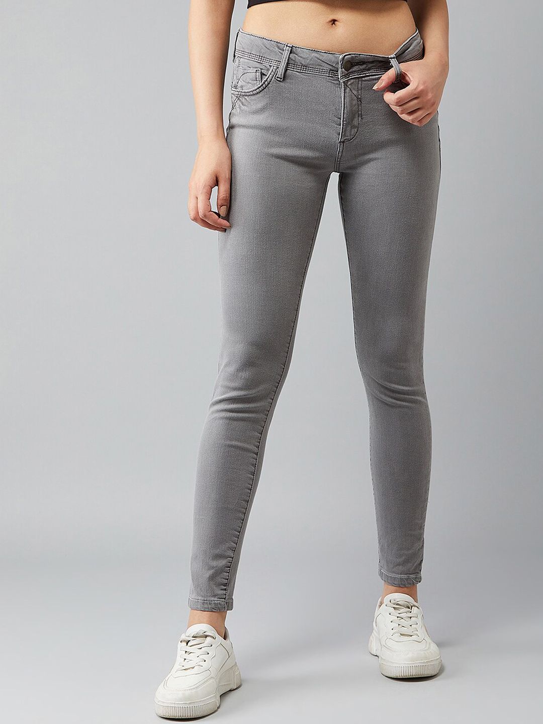 Kotty Women Grey Skinny Fit High-Rise Clean Look Jeans