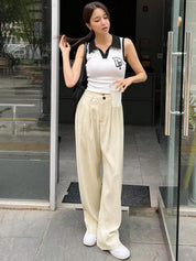 KOTTY BIZwear Women Beige Relaxed Straight Leg Straight Fit High-Rise Easy Wash Pleated Trousers