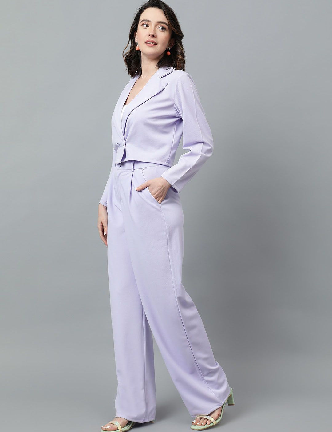 KOTTY BIZwear Purple Notched Lapel Collar Blazer & Mid Rise Trouser