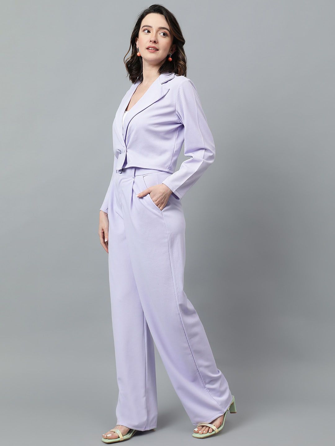 KOTTY BIZwear Purple Notched Lapel Collar Blazer & Mid Rise Trouser