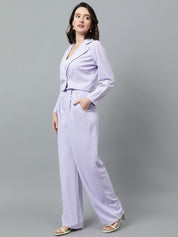 KOTTY BIZwear Purple Notched Lapel Collar Blazer & Mid Rise Trouser