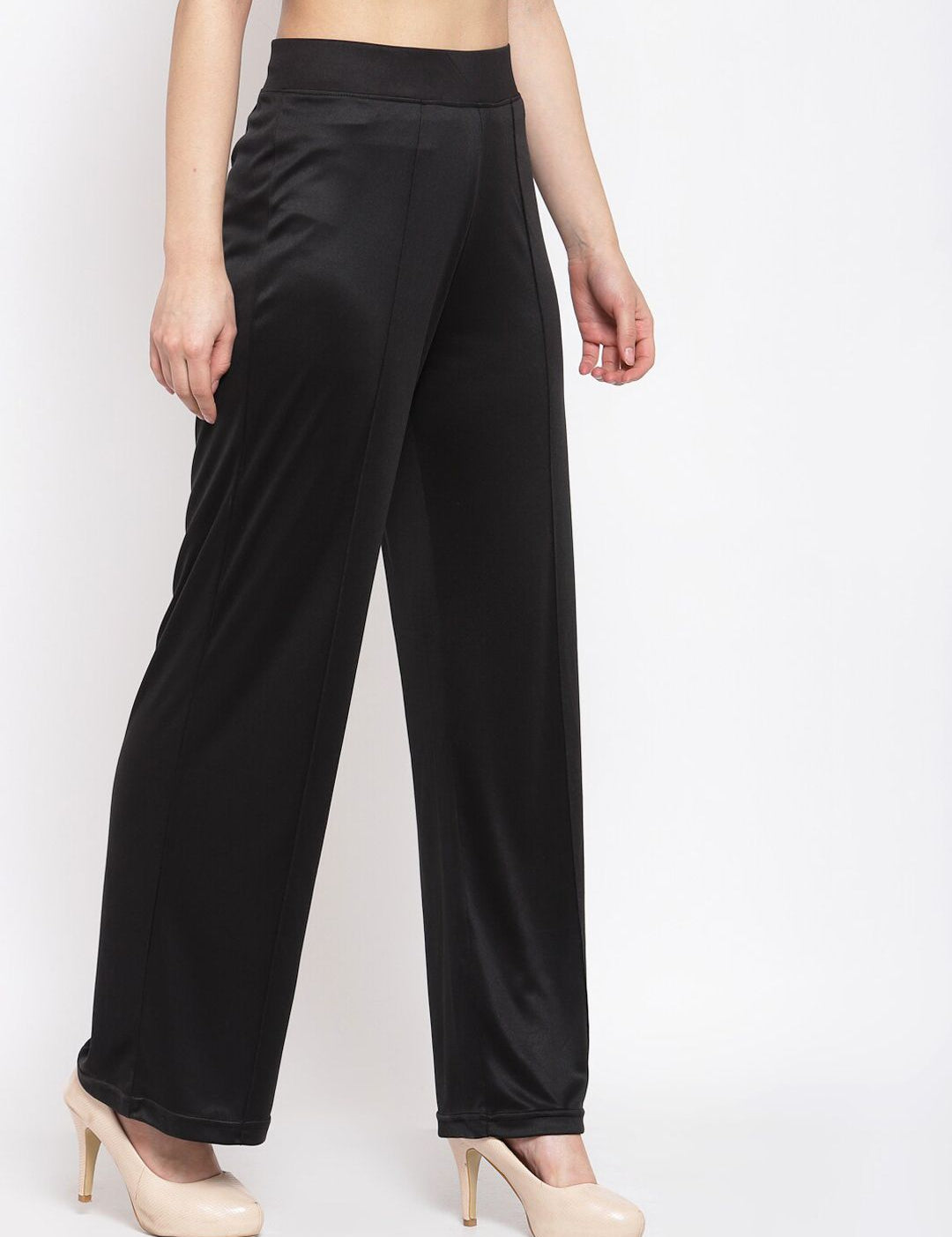 Kotty Women Black Flared High-Rise Parallel Trousers Parallel Trousers