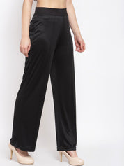 Kotty Women Black Flared High-Rise Parallel Trousers Parallel Trousers
