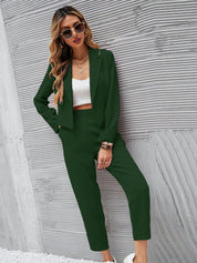 KOTTY BIZwear Green Notched Lapel Collar Long Sleeves Blazer With Trouser