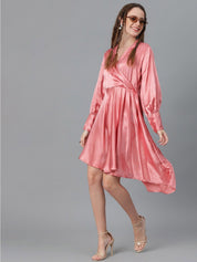 Kotty Pink Satin Fit & Flare Dress