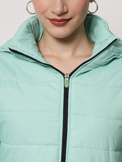 Kotty Women Sea Green Solid Hooded Puffer Jacket