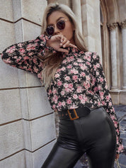 Kotty Women Black & Pink Floral Print Crepe Top