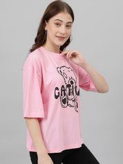Kotty Graphic Printed Drop-Shoulder Sleeves Oversized Casual T-shirt