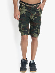 Kotty Men Olive Green Camouflage Printed Regular Fit Cargo Shorts