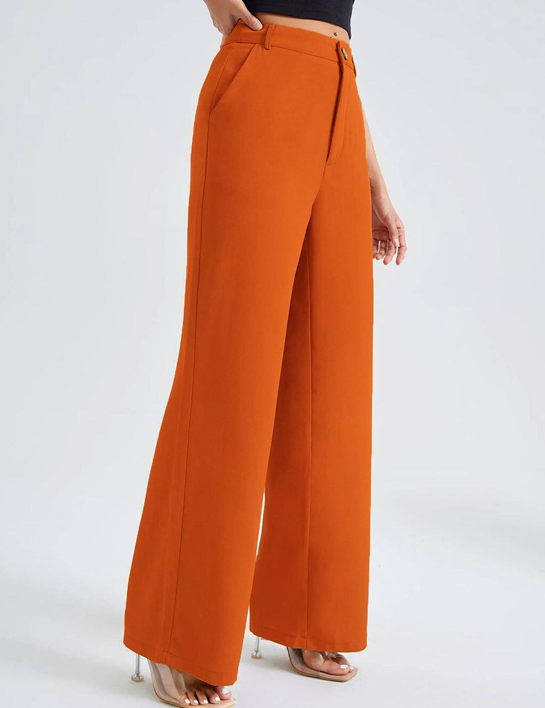Kotty Women Orange Relaxed Straight Fit High-Rise Easy Wash Trousers