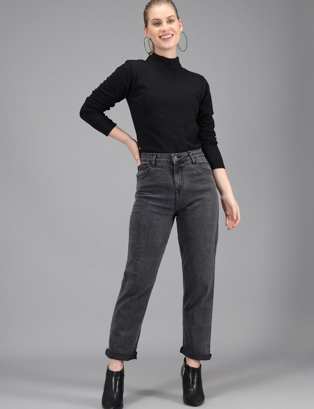 Kotty Women Charcoal Grey Slim Fit High-Rise Jeans