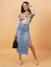 Kotty Abstract Printed Cutaway Collar Casual Shirt