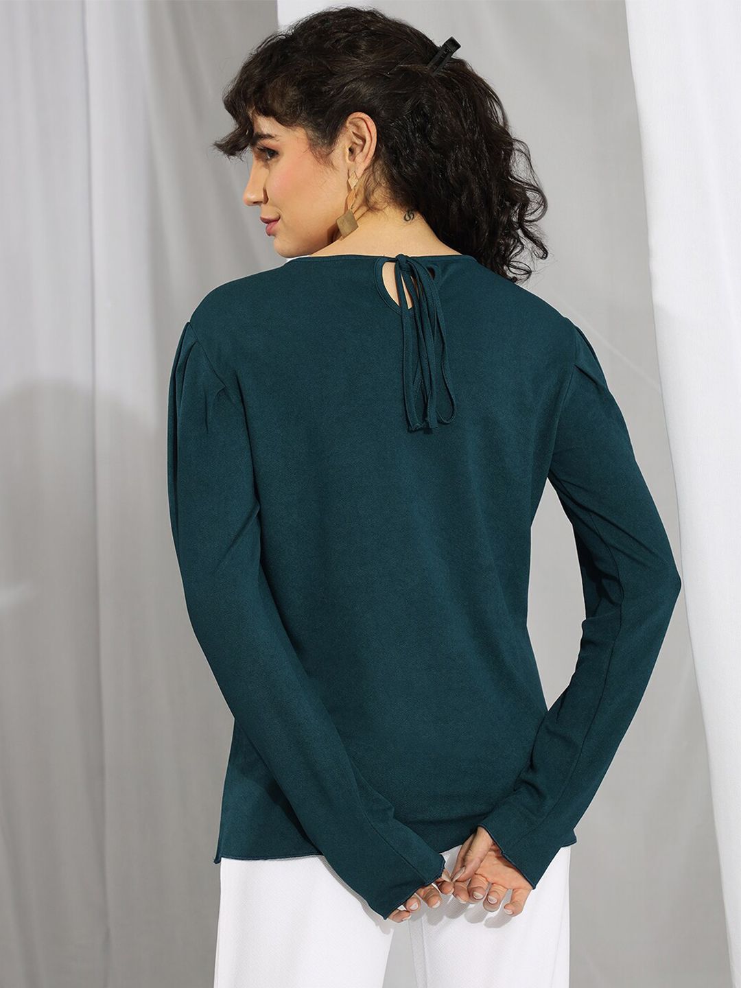 Kotty Green Round Neck Satin Top