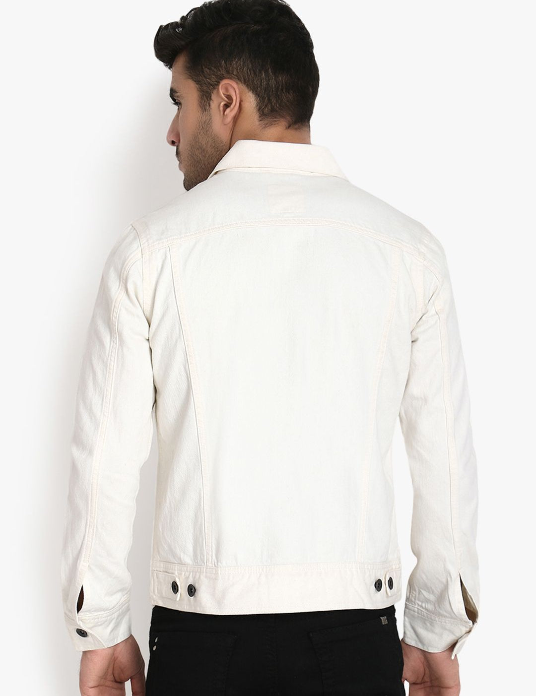 Kotty Men White Solid Denim Jacket 