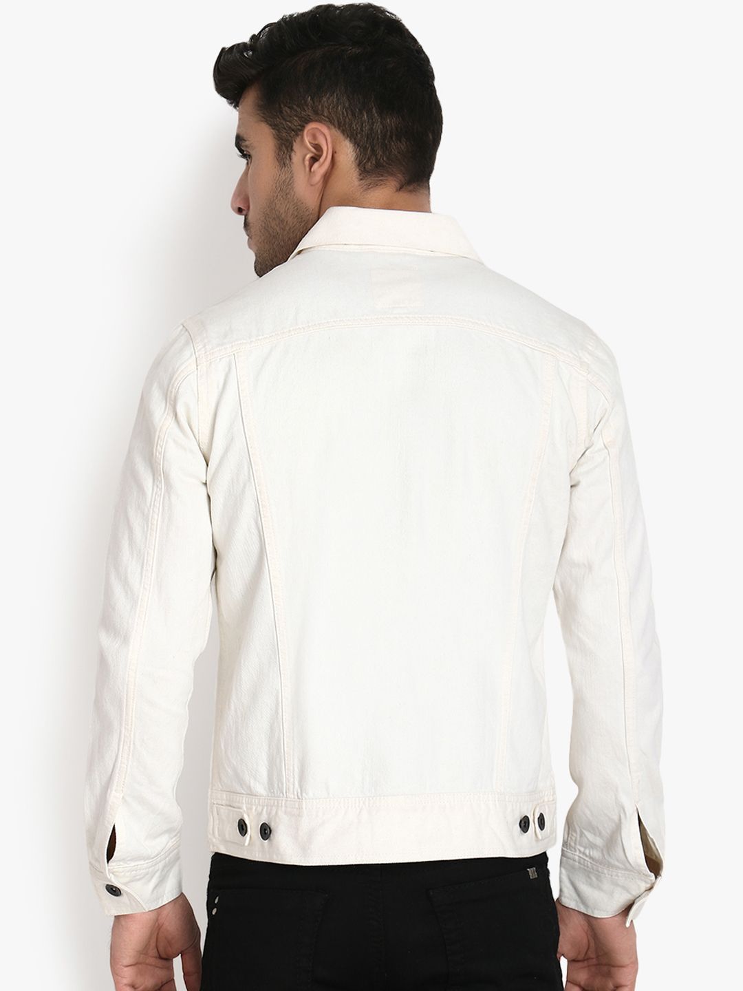 Kotty Men White Solid Denim Jacket 