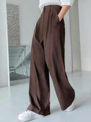 Kotty Women Brown Relaxed Straight Leg Straight Fit High-Rise Parallel Trousers