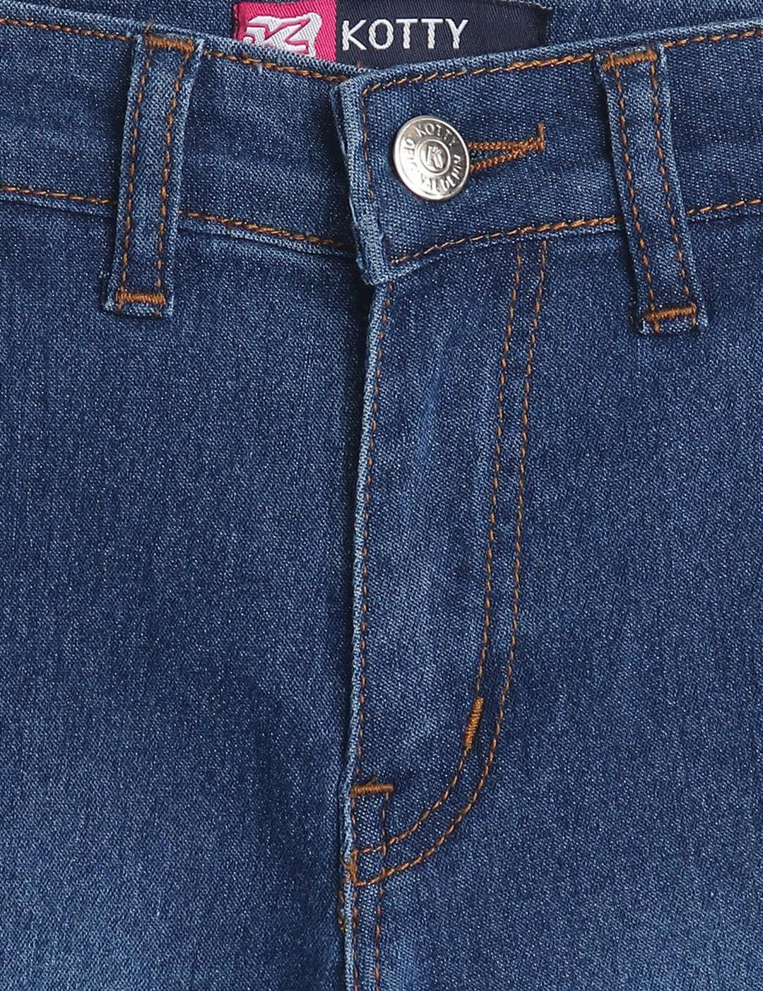 Kotty Girls Blue Mid-Rise Clean Look Cotton Stretchable Jeans