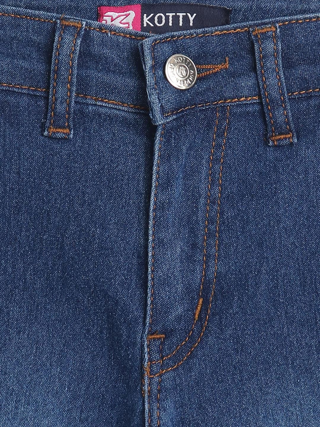 Kotty Girls Blue Mid-Rise Clean Look Cotton Stretchable Jeans