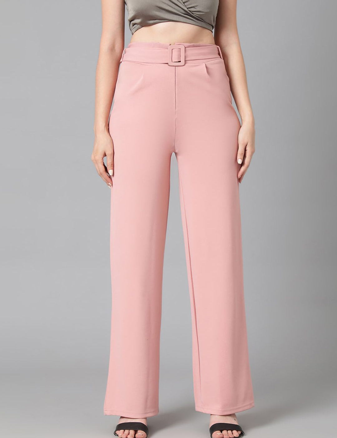 KOTTY BIZwear Women Pink Relaxed Straight Leg Straight Fit High-Rise Easy Wash Pleated Trousers
