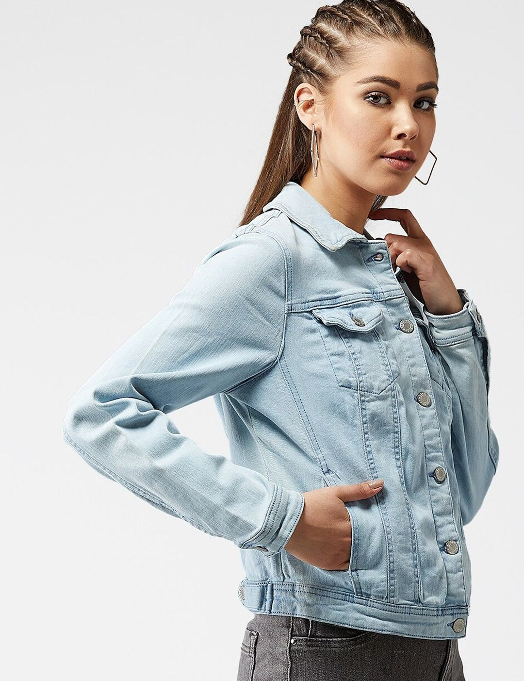 Kotty Women Blue Solid Denim Jacket