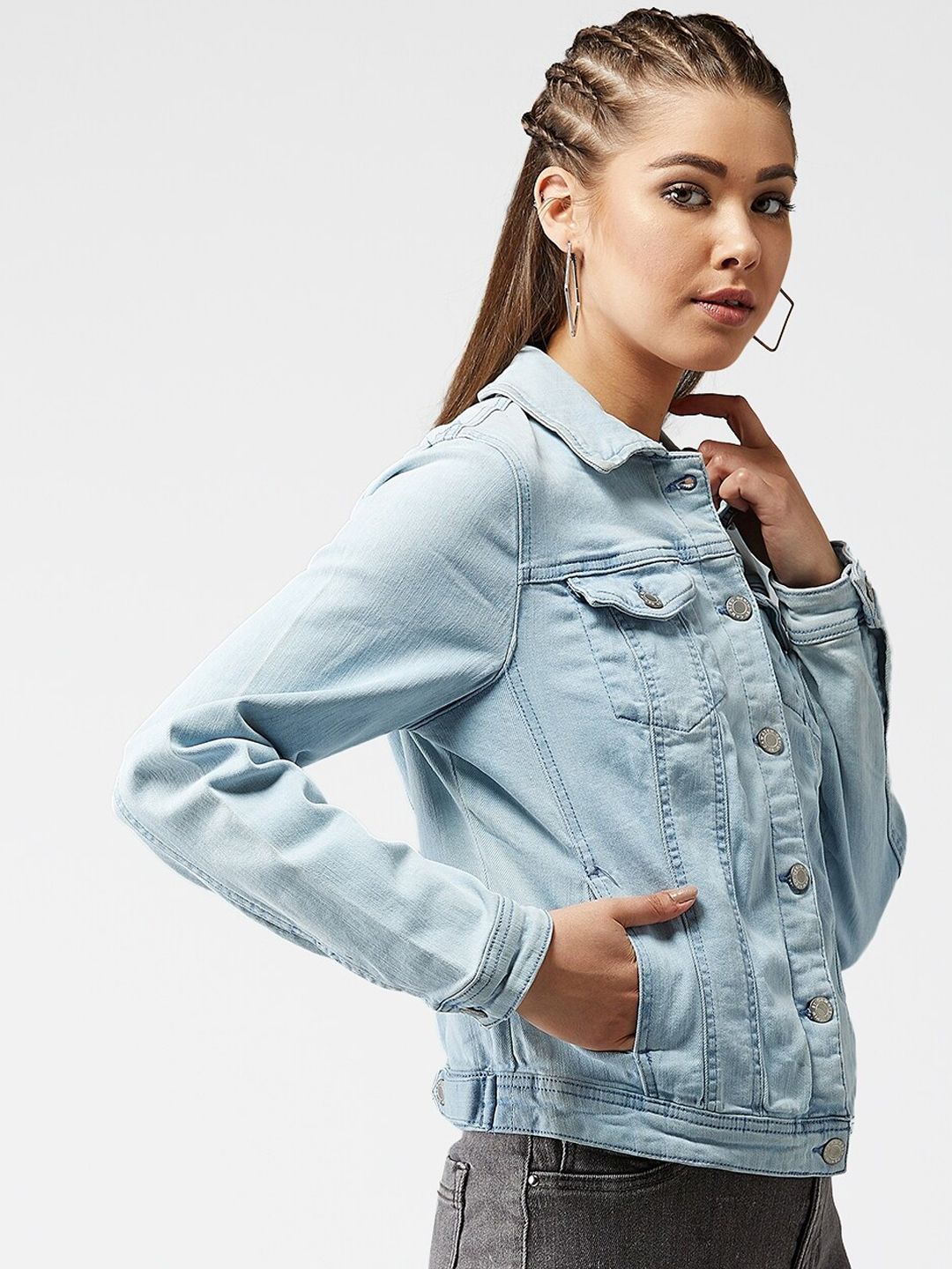 Kotty Women Blue Solid Denim Jacket
