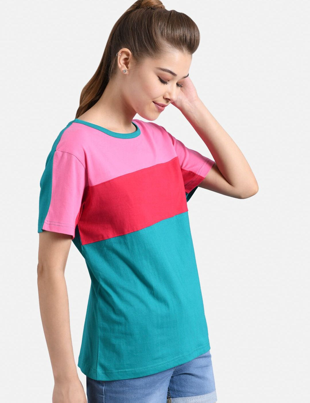 Kotty Women Multicoloured Colourblocked Round Neck T-shirt