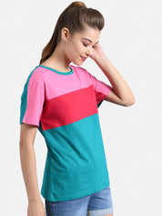Kotty Women Multicoloured Colourblocked Round Neck T-shirt