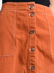 Kotty Women Orange Solid A-Line Denim Skirt