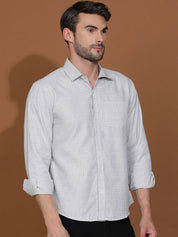 Kotty White & Grey New Checked Spread Collar Casual Shirt