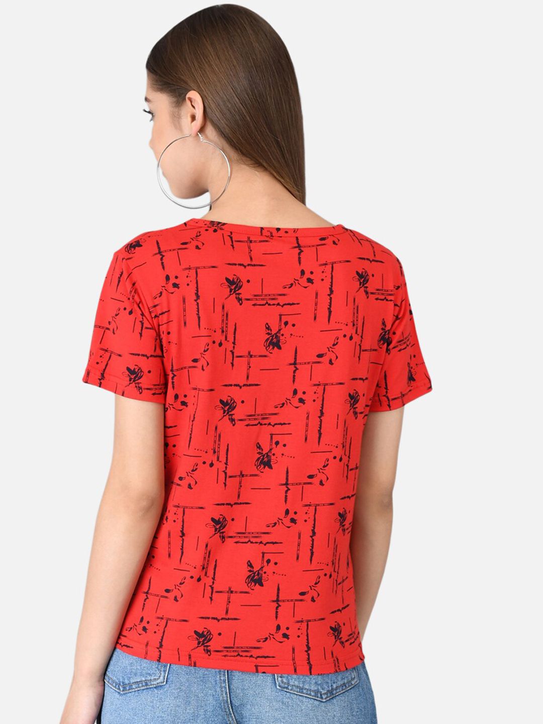 Kotty Women Red Printed Round Neck T-shirt