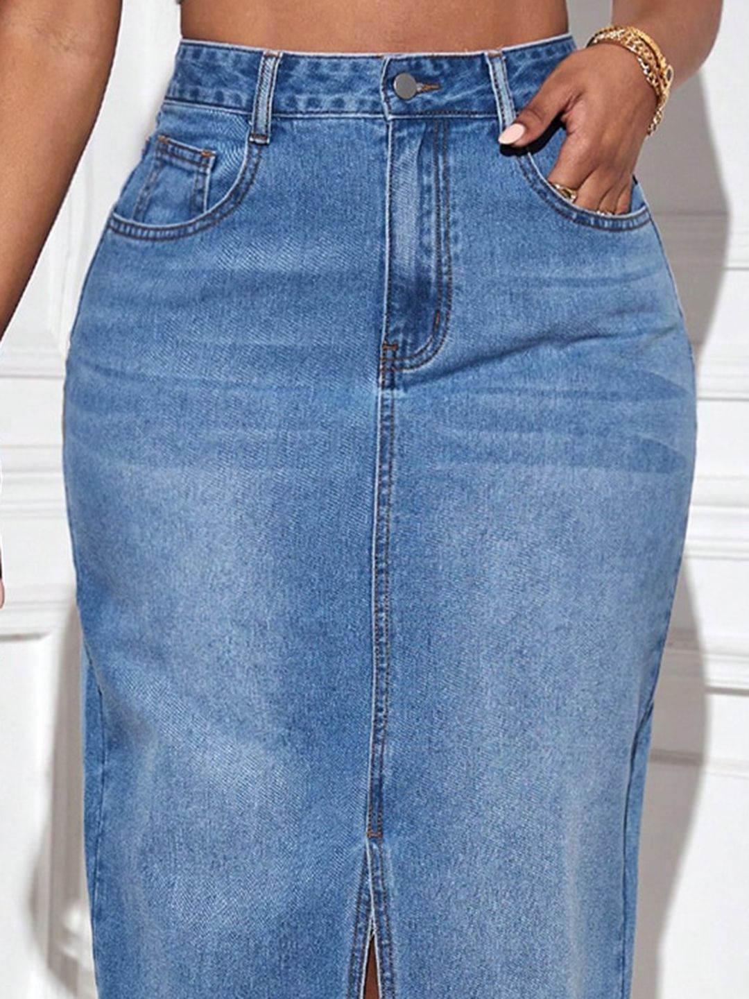 Kotty Straight Midi Denim Skirt