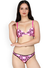 Kotty Women Pink & Black Printed Lingerie Set