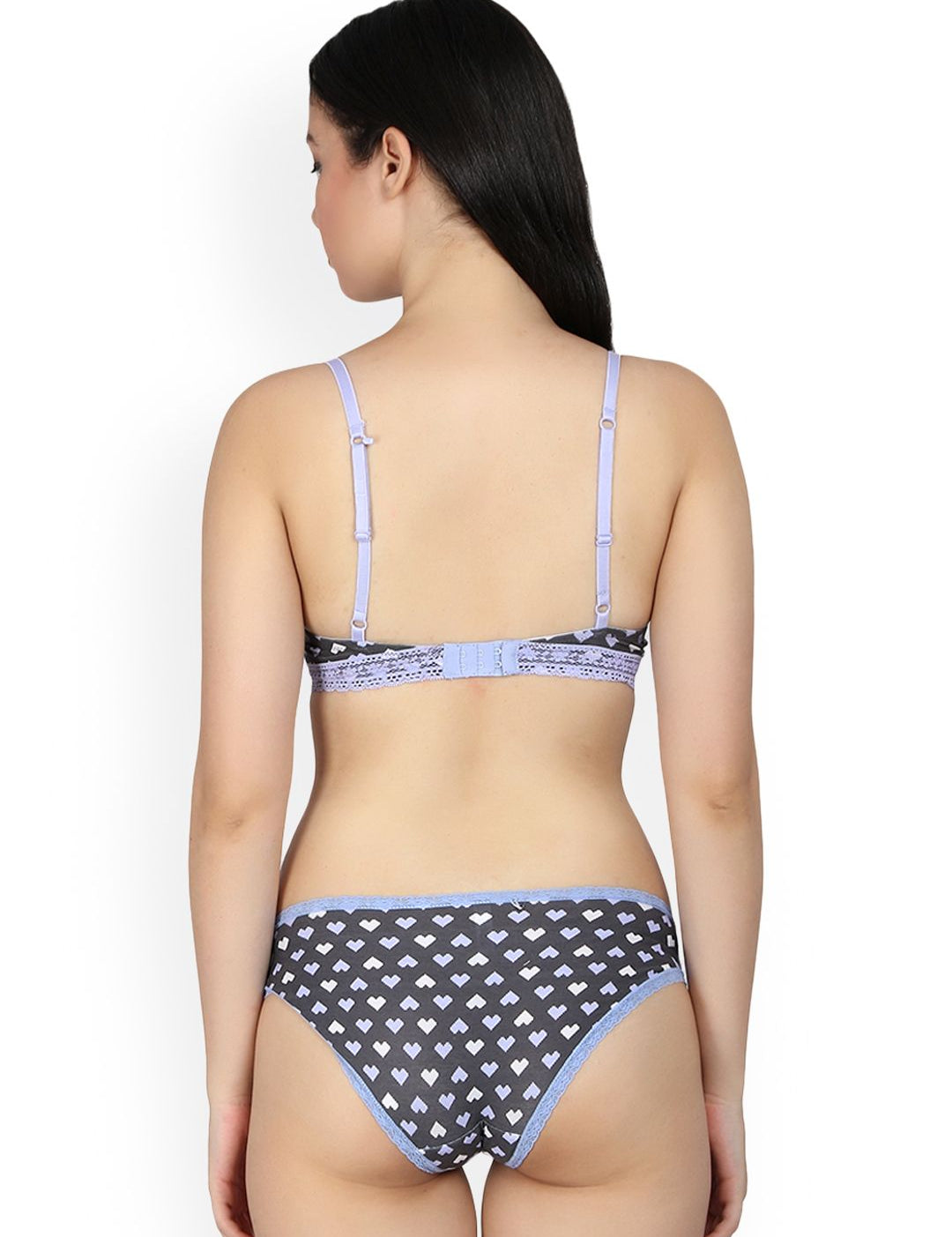 Kotty Women Charcoal-Grey Printed Lingerie Set KTTIW96