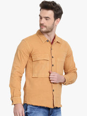Kotty Men Yellow Solid Denim Jacket