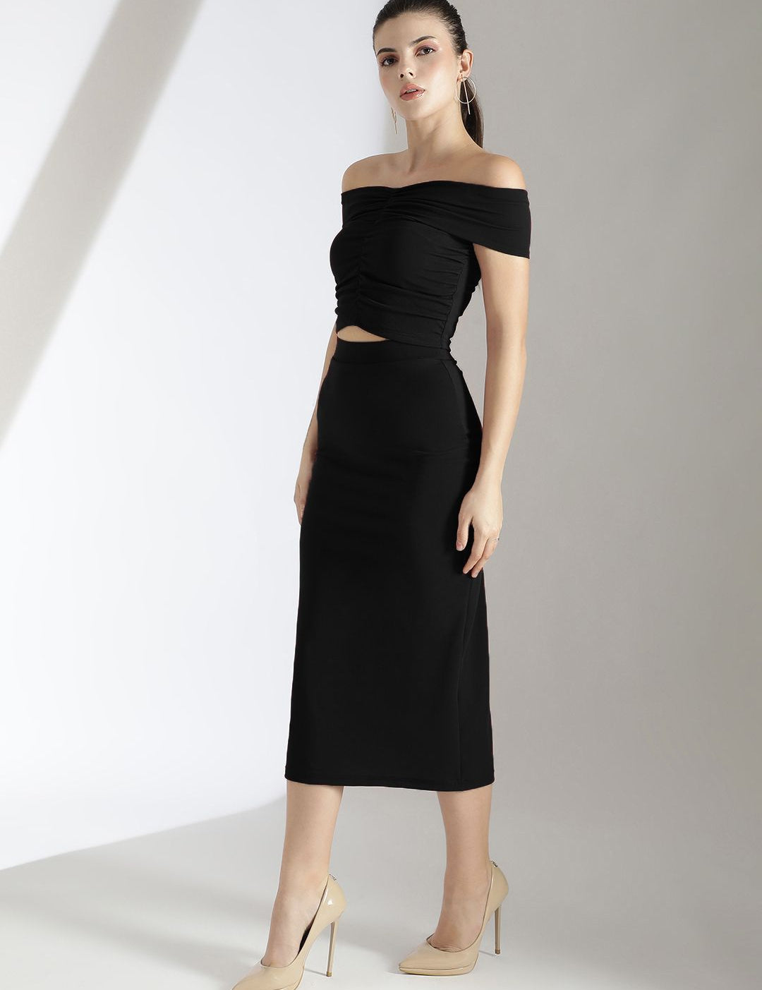 Kotty Black Off Shoulder Top With Skirt