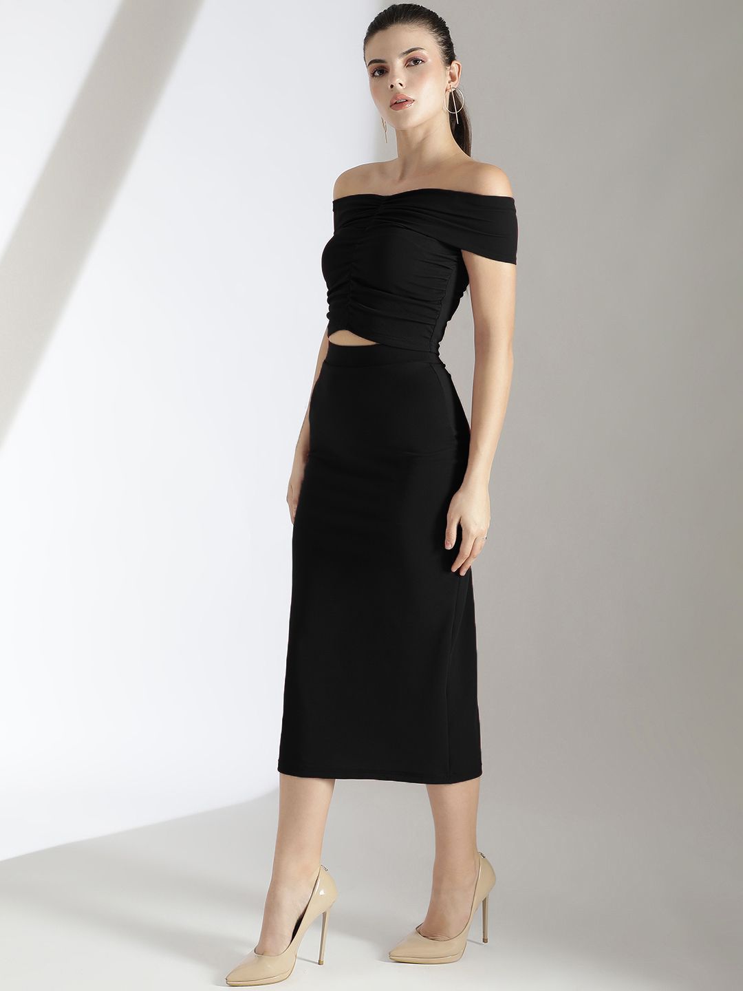 Kotty Black Off Shoulder Top With Skirt