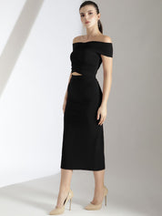 Kotty Black Off Shoulder Top With Skirt