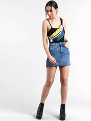 Kotty Women Blue Solid Denim Mini Straight Skirt