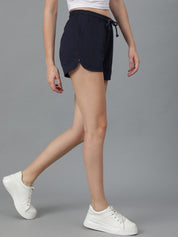 Kotty Women Navy Blue Mid-Rise Running Sports Shorts